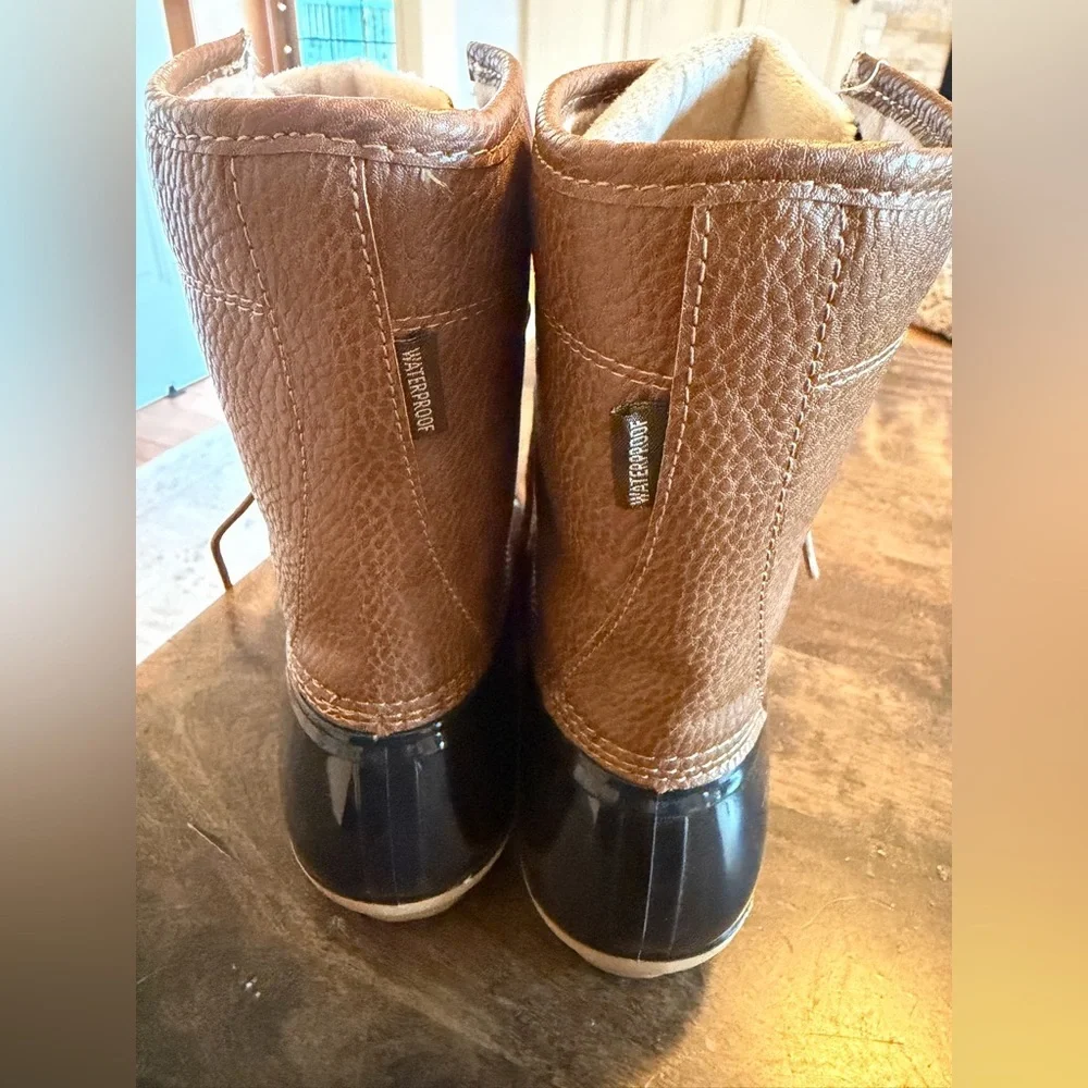 JBU Jambu Women's Waterproof Duck Rain Boots Size 9M Brown Navy Lace Up‎
